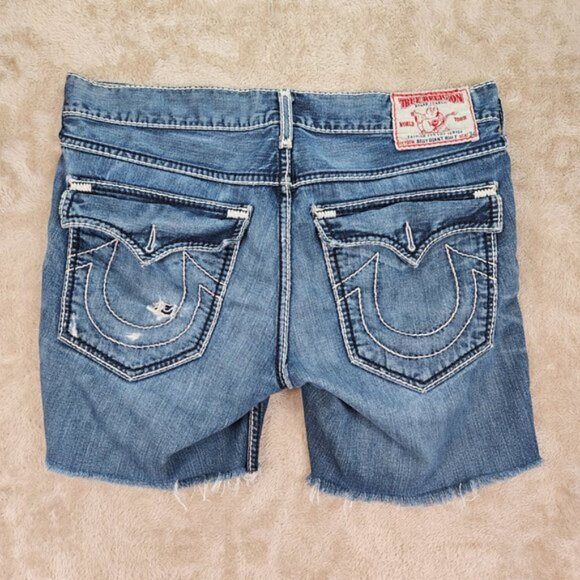 True Religion Made in USA Billy Giant Big T Jeans Short Denim Size 36 Seat 34 - Picture 2 of 15